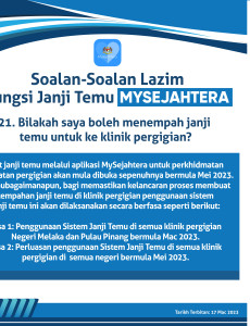 Soalan-Soalan Lazim Fungsi Janji Temu MySejahtera: Bilakah Boleh Menempah Janji Temu Klinik Pergigian?